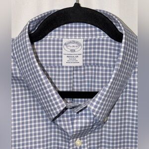 Brooks Brothers 1818 NON-IRON Long Sleeve Shirt Blue White Plaid Mens 17.5 36/37